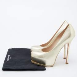Pre Owned Yves Saint Laurent Gold Leather Tribtoo Platform Pumps Size 38.5