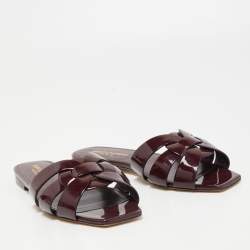 مملوكة مسبقًا Saint Laurent Burgundy Patent Leather Tribute Flat Slides Size 36.5