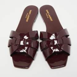 مملوكة مسبقًا Saint Laurent Burgundy Patent Leather Tribute Flat Slides Size 36.5