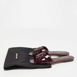 مملوكة مسبقًا Saint Laurent Burgundy Patent Leather Tribute Flat Slides Size 36.5