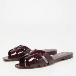 مملوكة مسبقًا Saint Laurent Burgundy Patent Leather Tribute Flat Slides Size 36.5