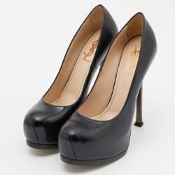 Pre Owned Yves Saint Laurent Black Leather Tribtoo Platform Pumps Size 38.5