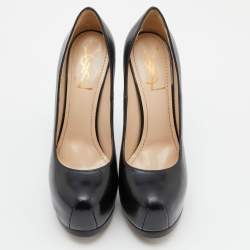 Pre Owned Yves Saint Laurent Black Leather Tribtoo Platform Pumps Size 38.5