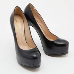 Pre Owned Yves Saint Laurent Black Leather Tribtoo Platform Pumps Size 38.5