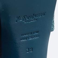 Pre Owned Yves Saint Laurent Teal Lizard Embossed Leather Tribute Sandals Size 38