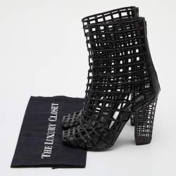 Pre Owned Yves Saint Laurent Black Patent Leather Caged Mid Calf Boots Size 39