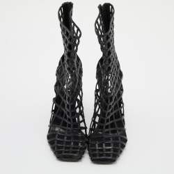 Pre Owned Yves Saint Laurent Black Patent Leather Caged Mid Calf Boots Size 39