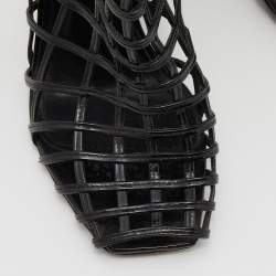 Pre Owned Yves Saint Laurent Black Patent Leather Caged Mid Calf Boots Size 39