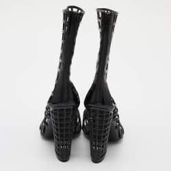 Pre Owned Yves Saint Laurent Black Patent Leather Caged Mid Calf Boots Size 39