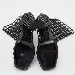 Pre Owned Yves Saint Laurent Black Patent Leather Caged Mid Calf Boots Size 39