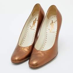 Yves Saint Laurent Metallic Brown Leather Pumps Size 40