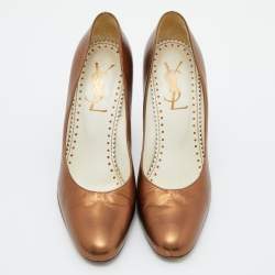 Yves Saint Laurent Metallic Brown Leather Pumps Size 40