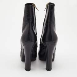 Pre Owned Yves Saint Laurent Black Leather Platform Ankle Booties Size 39