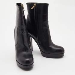 Pre Owned Yves Saint Laurent Black Leather Platform Ankle Booties Size 39