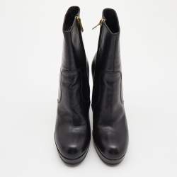 Pre Owned Yves Saint Laurent Black Leather Platform Ankle Booties Size 39