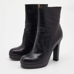 Pre Owned Yves Saint Laurent Black Leather Platform Ankle Booties Size 39