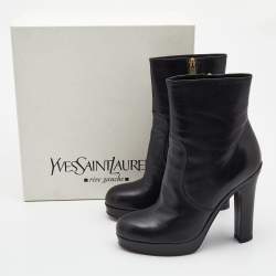 Pre Owned Yves Saint Laurent Black Leather Platform Ankle Booties Size 39