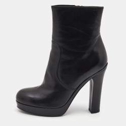 Pre Owned Yves Saint Laurent Black Leather Platform Ankle Booties Size 39
