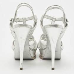 Pre Owned Yves Saint Laurent Silver Leather Tribute Sandals Size 38