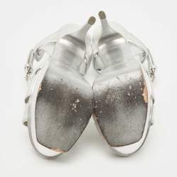 Pre Owned Yves Saint Laurent Silver Leather Tribute Sandals Size 38