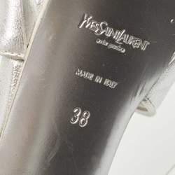 Pre Owned Yves Saint Laurent Silver Leather Tribute Sandals Size 38