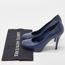 Pre Owned Yves Saint Laurent Navy Blue Leather Platform Pumps Size 37