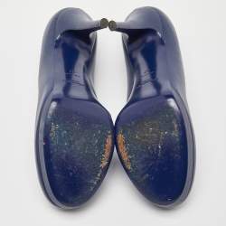 Pre Owned Yves Saint Laurent Navy Blue Leather Platform Pumps Size 37