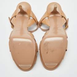 Pre Owned Yves Saint Laurent Beige Patent Leather Tribute Ankle Strap Sandals Size 36.5