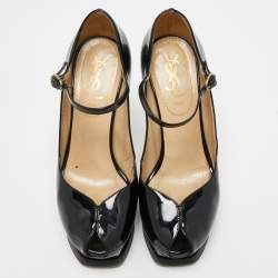 Pre Owned Yves Saint Laurent Black Patent Leather Peep Toe Pumps Size 35
