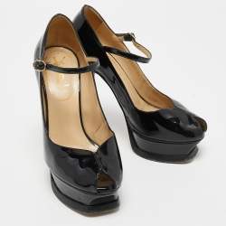 Pre Owned Yves Saint Laurent Black Patent Leather Peep Toe Pumps Size 35