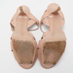 Pre Owned Yves Saint Laurent Pink Lizard Embossed Leather Tribute Ankle Strap Sandals Size 38.5
