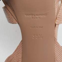 Pre Owned Yves Saint Laurent Pink Lizard Embossed Leather Tribute Ankle Strap Sandals Size 38.5