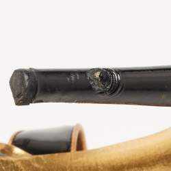 Pre Owned Yves Saint Laurent Gold/Black Patent Tribute Ankle Strap Sandals Size 37.5