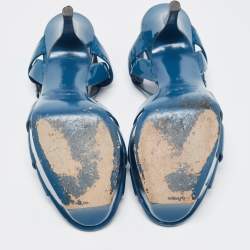 Pre Owned Yves Saint Laurent Blue Patent Leather Tribute Sandals Size 38