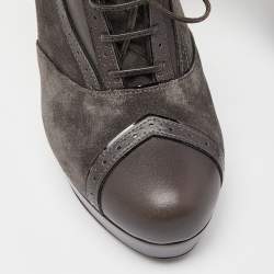 Pre Owned Yves Saint Laurent Grey Suede and Leather Janis Booties Size 38.5