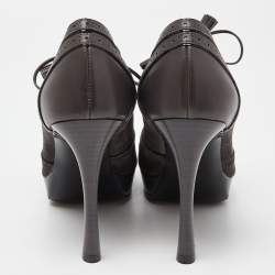 Pre Owned Yves Saint Laurent Grey Suede and Leather Janis Booties Size 38.5