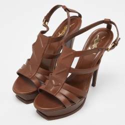 مملوكة مسبقًا Yves Saint Laurent Brown Leather Platform Sandals Size 40