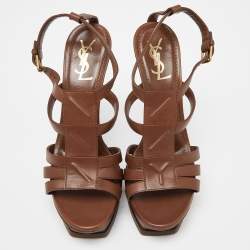 مملوكة مسبقًا Yves Saint Laurent Brown Leather Platform Sandals Size 40