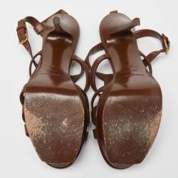 مملوكة مسبقًا Yves Saint Laurent Brown Leather Platform Sandals Size 40