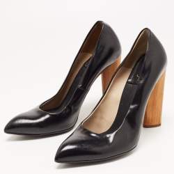 Pre Owned Yves Saint Laurent Black Leather Pointed Toe Wood Heel Pumps Size 41