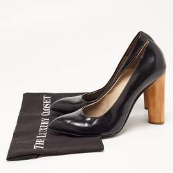 Pre Owned Yves Saint Laurent Black Leather Pointed Toe Wood Heel Pumps Size 41