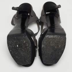Pre Owned Yves Saint Laurent Grey Leather and Suede Tribute Sandals Size 38.5