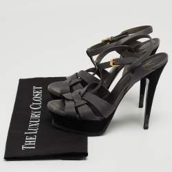 Pre Owned Yves Saint Laurent Grey Leather and Suede Tribute Sandals Size 38.5