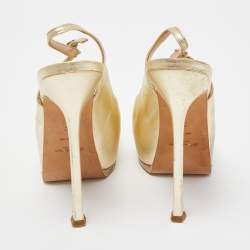 Yves Saint Laurent Gold Leather Tribtoo Slingback Pumps Size 38