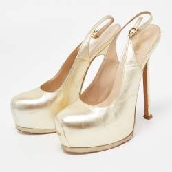 Yves Saint Laurent Gold Leather Tribtoo Slingback Pumps Size 38