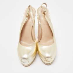 Yves Saint Laurent Gold Leather Tribtoo Slingback Pumps Size 38