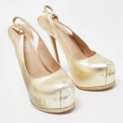 Yves Saint Laurent Gold Leather Tribtoo Slingback Pumps Size 38