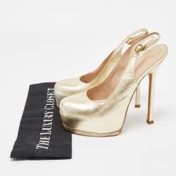 Yves Saint Laurent Gold Leather Tribtoo Slingback Pumps Size 38