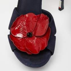 Pre Owned Yves Saint Laurent Navy Blue Suede Flower Embellished Ankle Strap Sandals Size 39