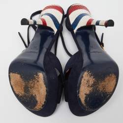 Pre Owned Yves Saint Laurent Navy Blue Suede Flower Embellished Ankle Strap Sandals Size 39